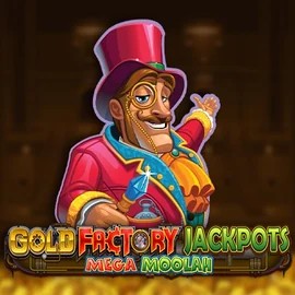 Gold Factory Jackpots Mega Moolah slot logo by Aurum Signature Studios at Catspins Casino